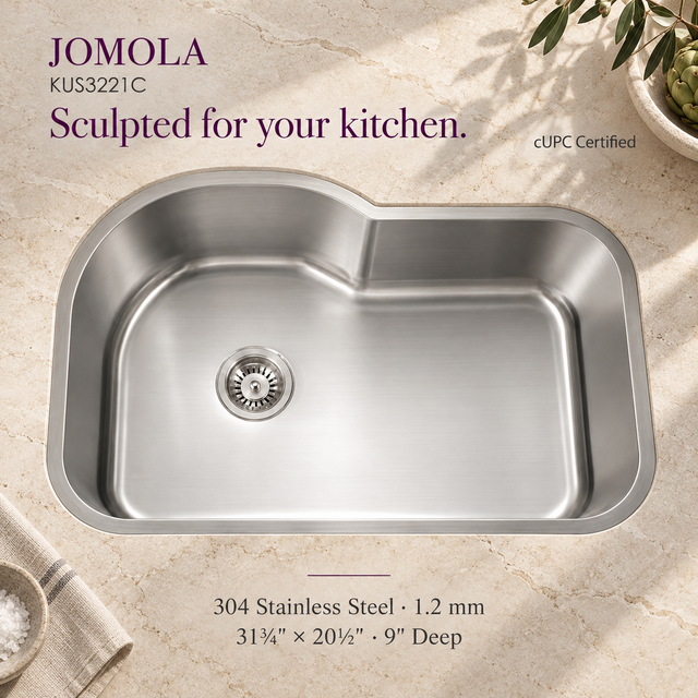 JOMOLA Punching Kitchen Sink 304 Stainless Steel 1.2mm Undermount | cUPC