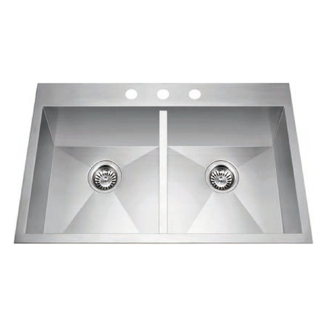 JOMOLA Handmade Stainless Steel Sink 33" Double Bowl 304 Brushed | UPC