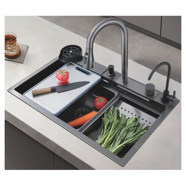 JOMOLA Kitchen Sink 750x460mm Rainfall Shower Spray | Adjustable Pull-Out Faucet
