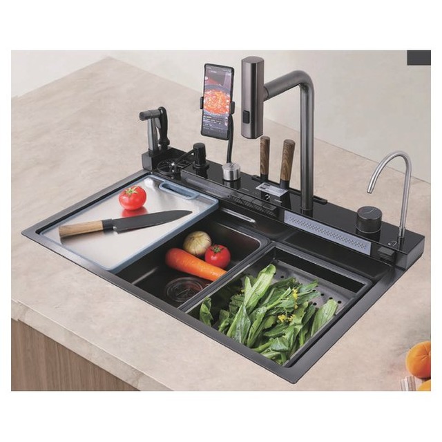 JOMOLA Kitchen Sink Knife Storage & Phone Holder High-Pressure Sprayer