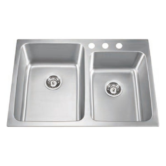 JOMOLA Pressed Stainless Steel Sink Double Bowl 304 Satin Finish | 33" x 22"