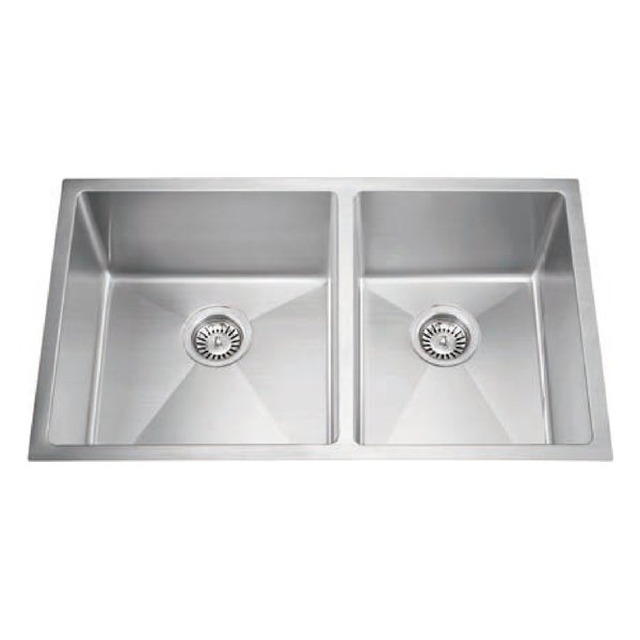 JOMOLA Handmade Stainless Steel Sink 33" Double Bowl 304 Brushed | UPC