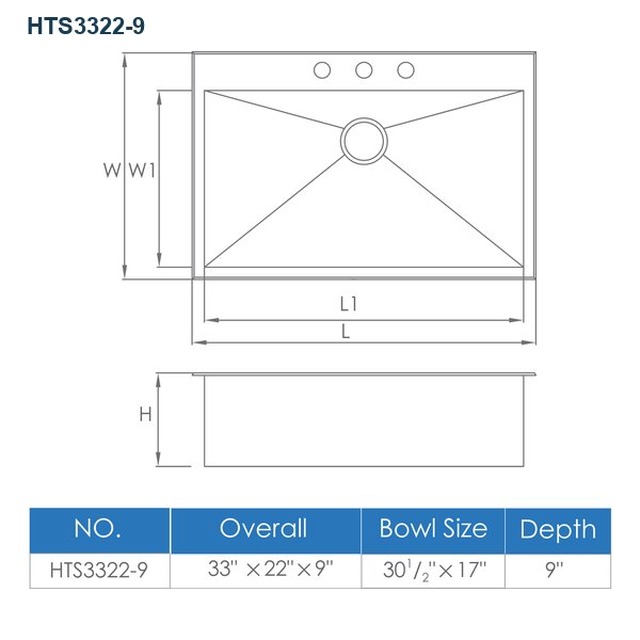JOMOLA Handmade Stainless Steel Sink 304 Brushed Single Bowl | 33"x22" | UPC