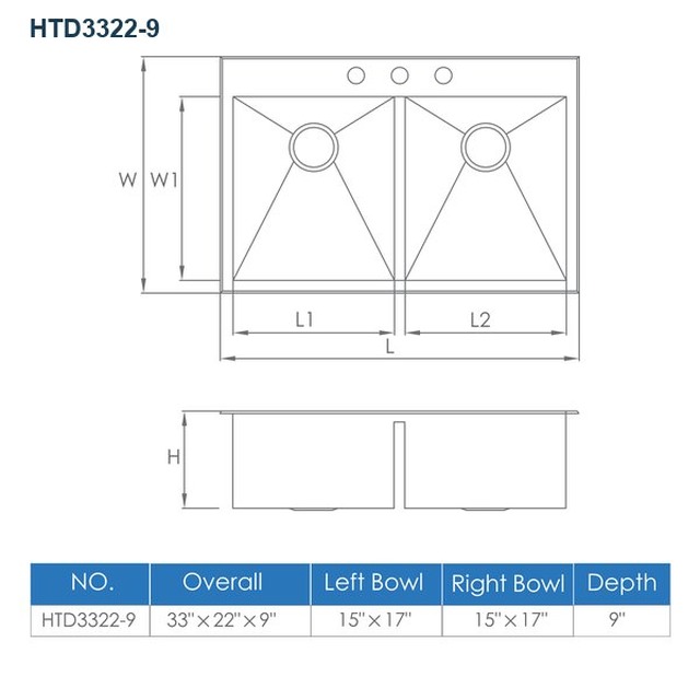 JOMOLA Handmade Stainless Steel Sink 33" Double Bowl 304 Brushed | UPC