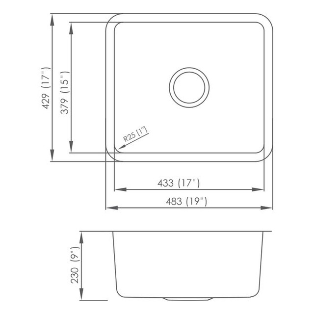 JOMOLA Pressed Stainless Steel Sink 19" x 17" Undermount Single Bowl | 304 Steel