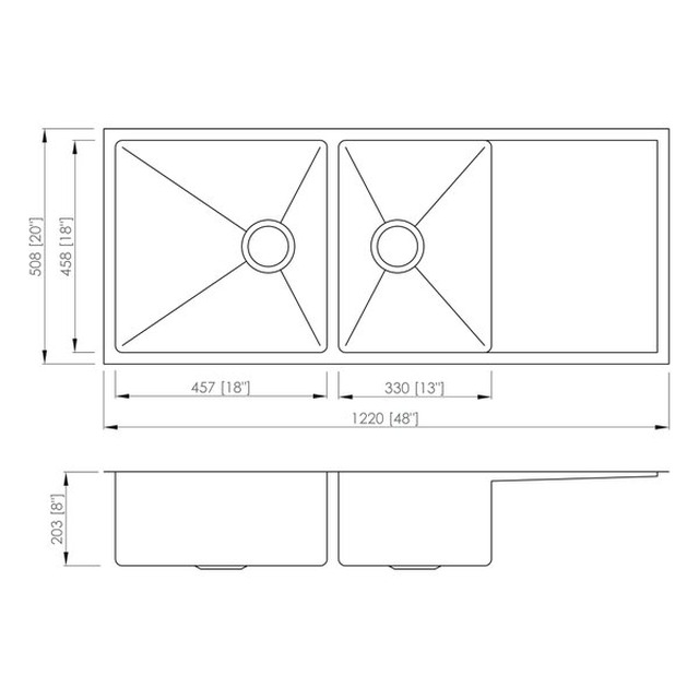 JOMOLA Handmade Stainless Steel Sink 304 Brushed Double Bowl | 48"x20"x8"