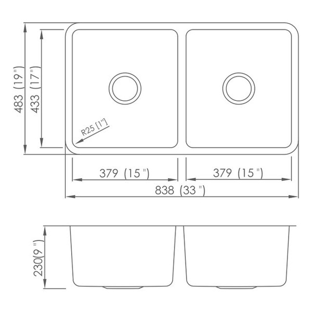 JOMOLA Pressed Stainless Steel Sink 33" x 19" Double Bowl | 304 Steel | UPC