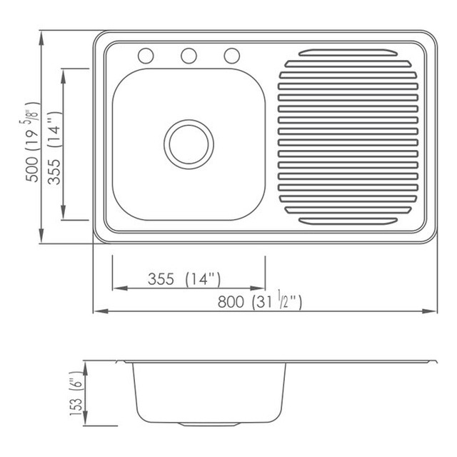 JOMOLA Pressed Stainless Steel Sink 304 Single Bowl Topmount | 800x500mm