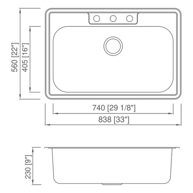JOMOLA Pressed Stainless Steel Sink 33" x 22" Single Bowl | 304 Steel