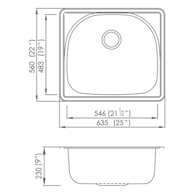 JOMOLA Pressed Stainless Steel Sink 25" x 22" Topmount Single Bowl | 304 Steel