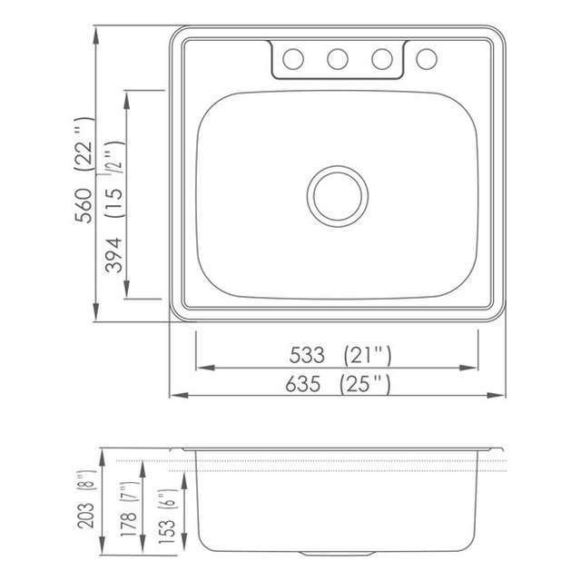 JOMOLA Pressed Stainless Steel Sink 304 Single Bowl | UPC Certified