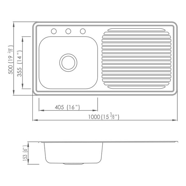 JOMOLA Pressed Stainless Steel Sink 304 Topmount 1000x500mm | Satin Polish