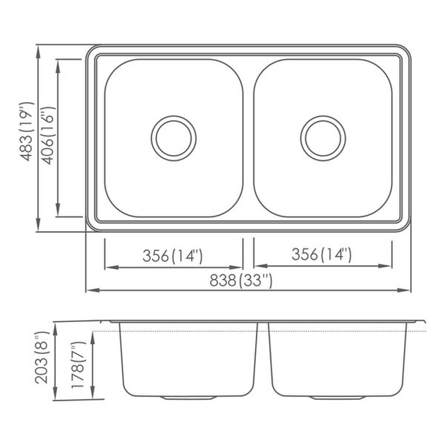JOMOLA Pressed Stainless Steel Sink Double Bowl 304 Topmount | UPC