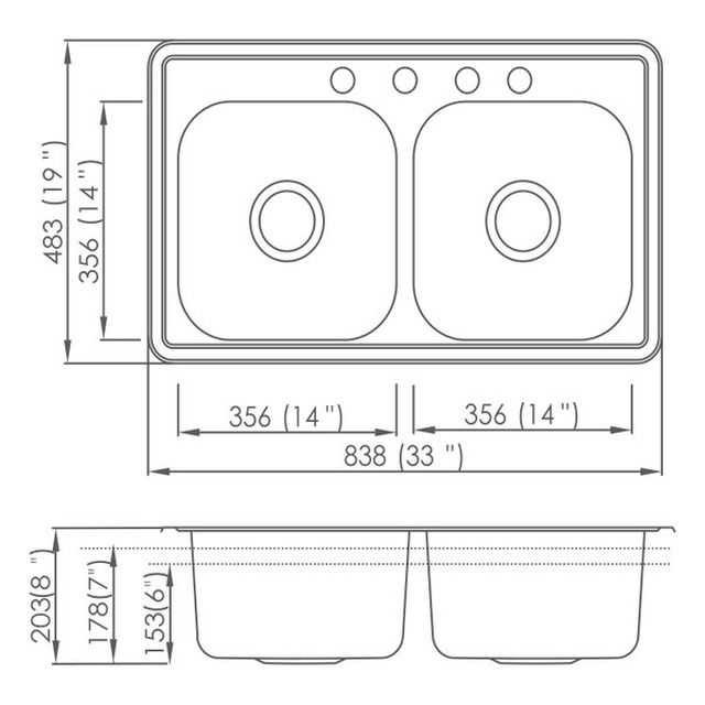 JOMOLA Pressed Stainless Steel Sink Double Bowl 304 Satin | UPC