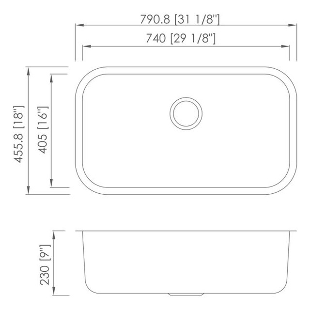 JOMOLA Pressed Stainless Steel Sink 304 Undermount Single Bowl 31 1/8" x 18"