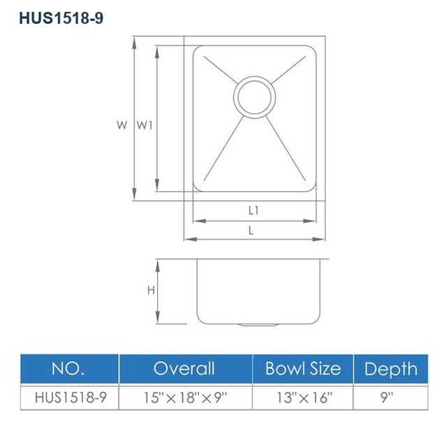 JOMOLA Handmade Stainless Steel Sink 304 Brushed Undermount | 15"×18"×9" | UPC