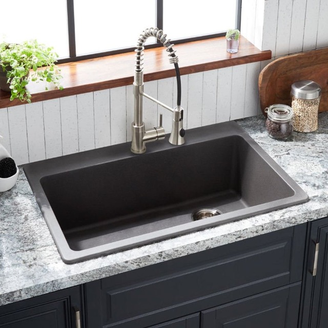 JOMOLA Quartz Kitchen Sink Undermount Granite Composite 800x500mm | Black Finish