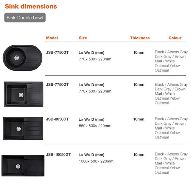 JOMOLA Topmount Quartz Kitchen Sink 860x500mm Black Granite Composite
