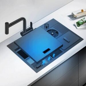 JOMOLA JOMOLA Nano Black Topmount Kitchen Sink 600x420mm | Pull Out Faucet