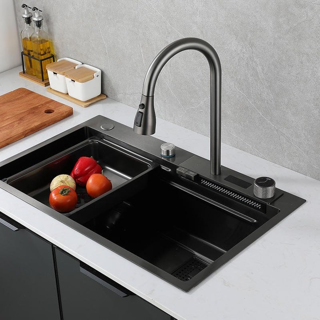 JOMOLA Handmade Stainless Steel Sink 680x450mm Topmount | PVD Black | Big Basket