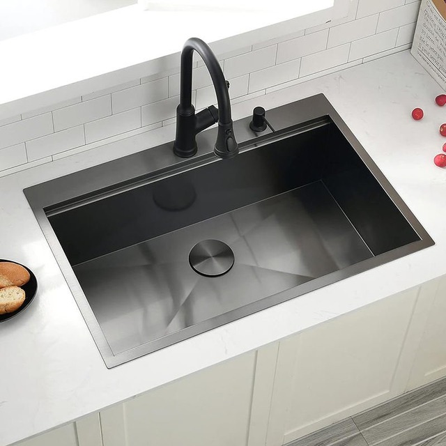 JOMOLA Handmade Stainless Steel Sink 500x400mm Topmount | PVD Black | Brushed