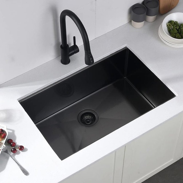 JOMOLA Handmade Stainless Steel Sink 840x560mm | PVD Black | Topmount