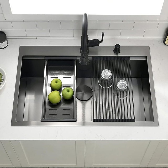 JOMOLA Handmade Stainless Steel Sink 800x450mm Topmount | PVD Black
