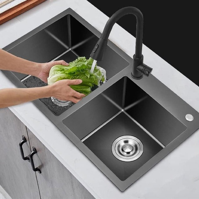JOMOLA Handmade Stainless Steel Sink 820x450mm Topmount | PVD Black | Brushed