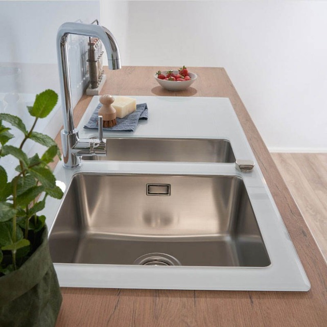 JOMOLA Handmade Stainless Steel Sink White Glass | 1000x500mm | Topmount