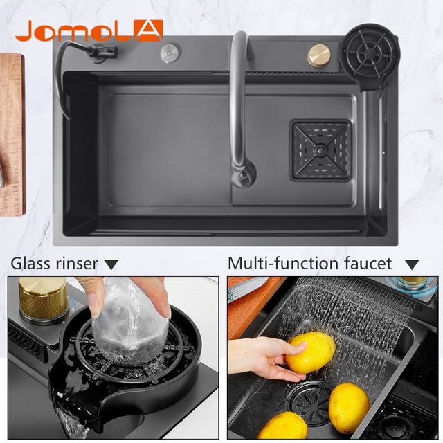 JOMOLA JOMOLA Abovecounter Stainless Steel Single Bowl Kitchen Sink | PVD Black