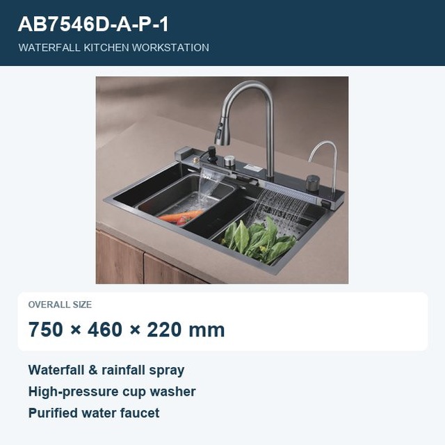 JOMOLA Waterfall Kitchen Workstation 750x460x220mm | Waterfall & Rainfall Spray