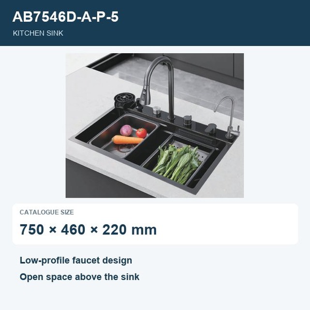JOMOLA Kitchen Sink 750x460mm Low-Profile Faucet Design