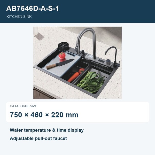 JOMOLA Kitchen Sink 750x460mm Pull-Out Faucet