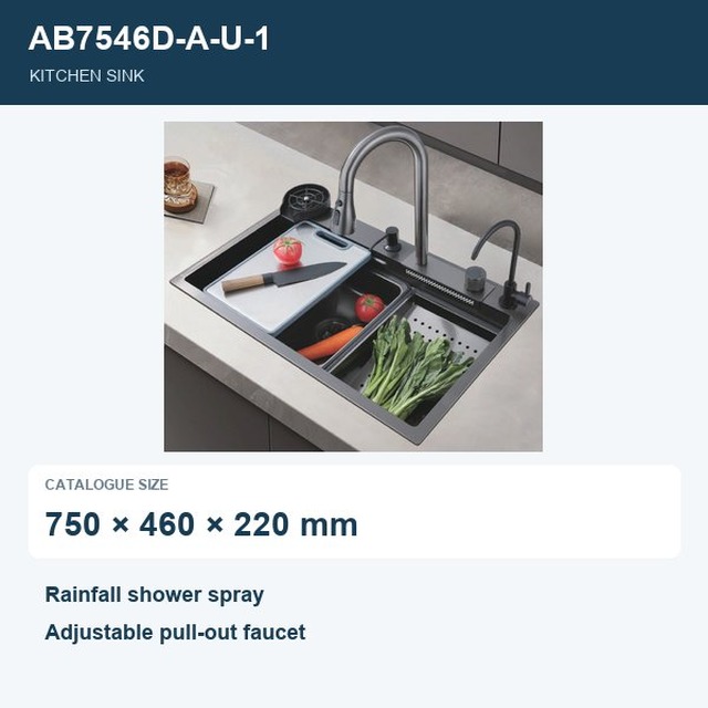 JOMOLA Kitchen Sink 750x460mm Rainfall Shower Spray | Adjustable Pull-Out Faucet
