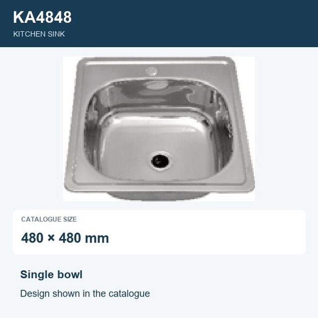 JOMOLA Punching Stainless Steel Sink Single Bowl 480x480mm | Kitchen Sink