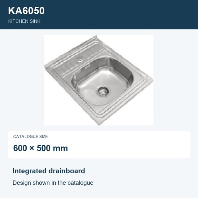 JOMOLA Punching Stainless Steel Sink 600x500mm Integrated Drainboard