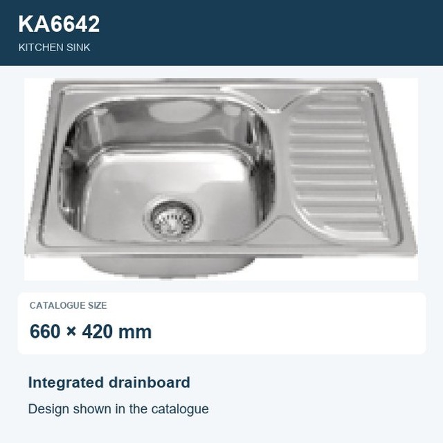 JOMOLA Punching Stainless Steel Sink 660 x 420 mm Integrated Drainboard