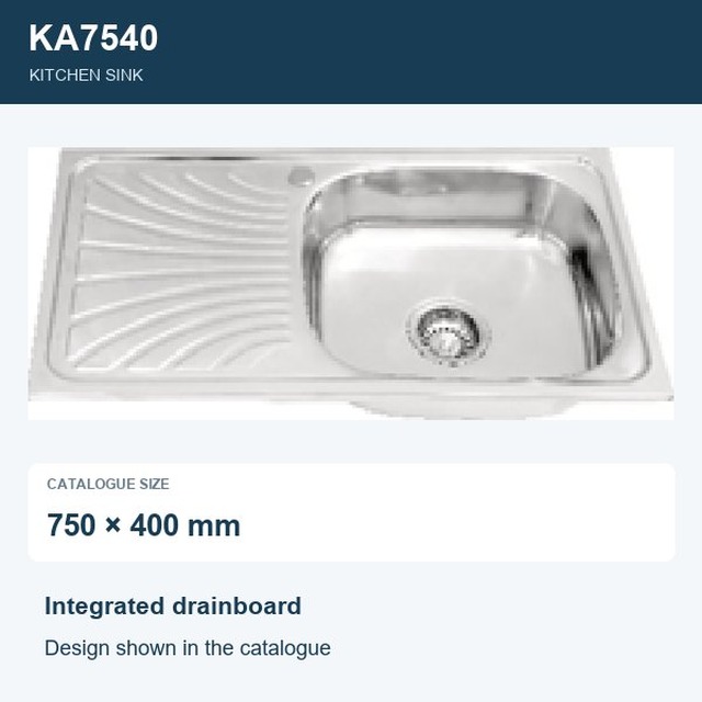 JOMOLA Punching Stainless Steel Sink 750 x 400 mm Integrated Drainboard