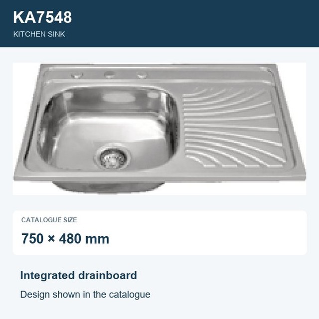 JOMOLA Punching Stainless Steel Sink 750 x 480 mm Integrated Drainboard