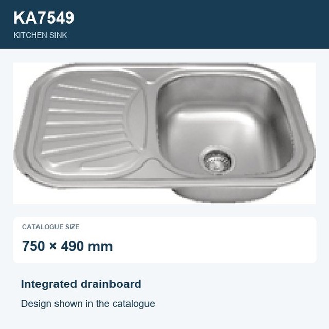 JOMOLA Punching Stainless Steel Sink 750x490mm Integrated Drainboard