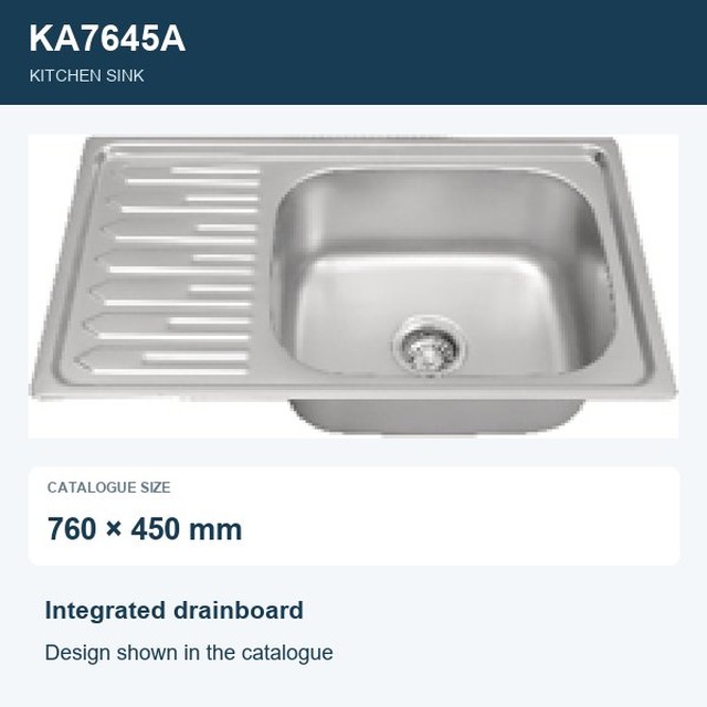 JOMOLA Punching Stainless Steel Sink 760x450mm Integrated Drainboard