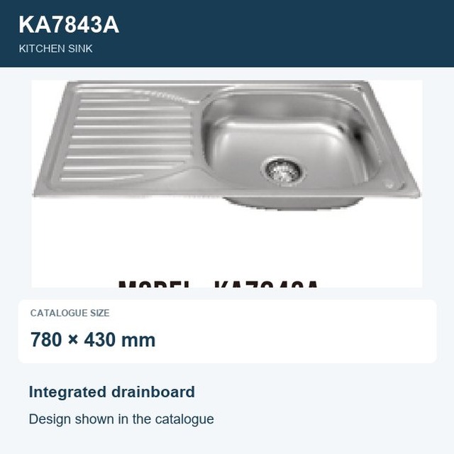 JOMOLA Punching Stainless Steel Sink 780x430mm Integrated Drainboard