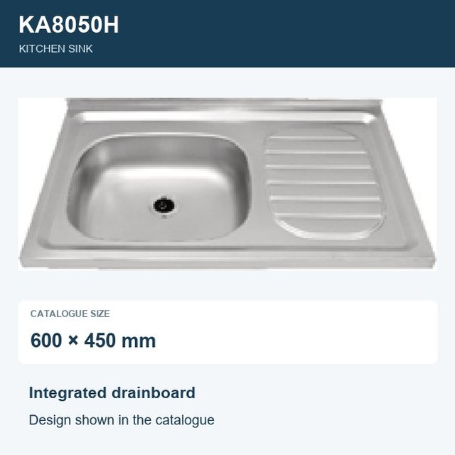 JOMOLA Punching Stainless Steel Sink 600x450mm Integrated Drainboard