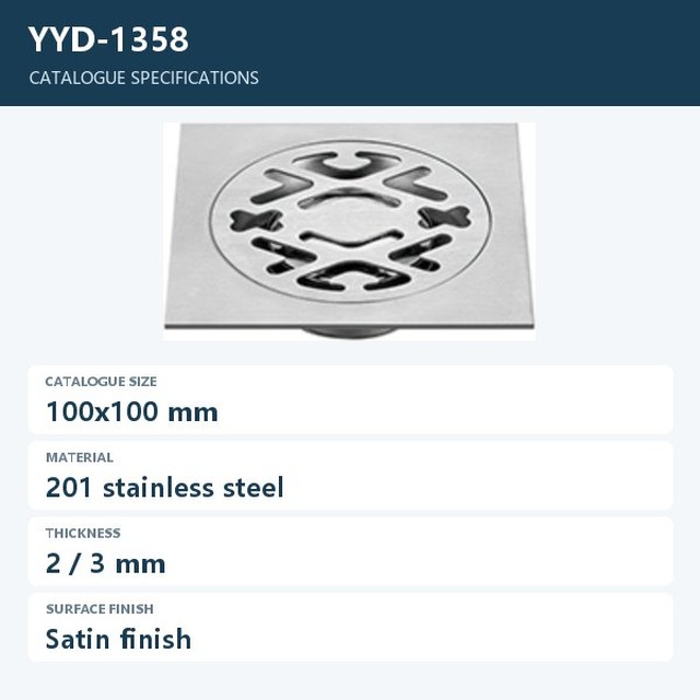 JOMOLA Stainless Steel Floor Drain 100x100mm Satin Finish | 201 Steel | 2
