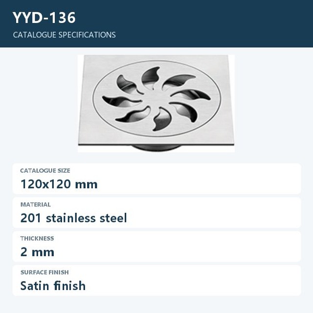 JOMOLA Stainless Steel Floor Drain 120x120mm Satin Finish | 2mm Thick