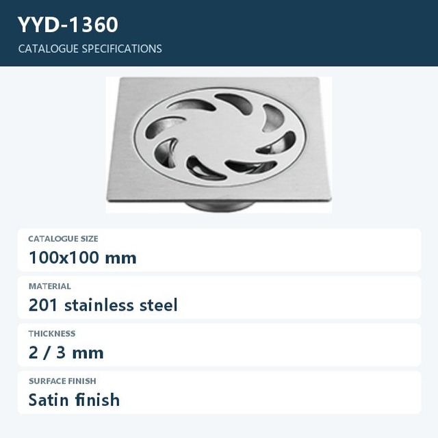 JOMOLA Stainless Steel Floor Drain 100x100mm Satin Finish | 201 Steel | 2
