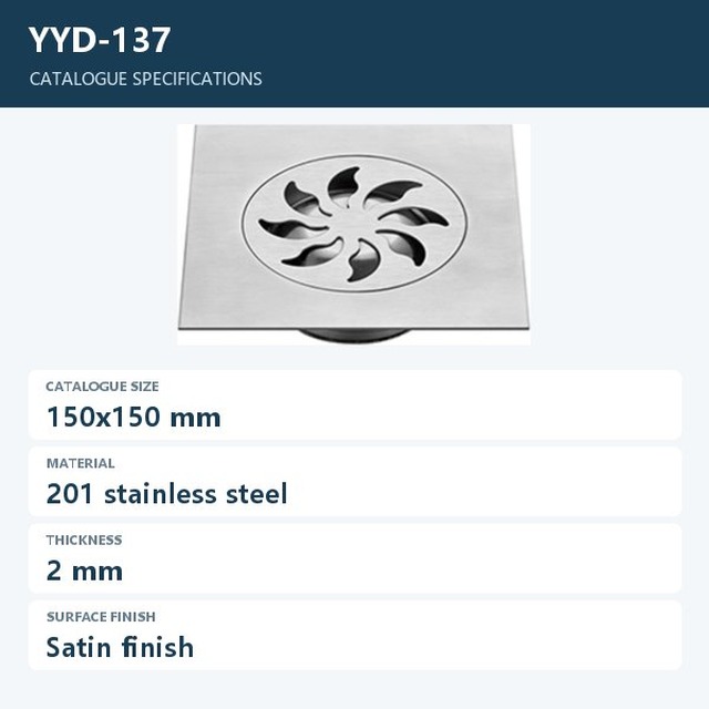 JOMOLA 150x150mm Stainless Steel Floor Drain | Satin Finish