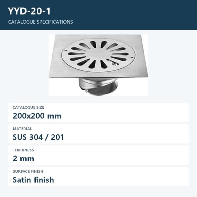 JOMOLA Stainless Steel Floor Drain 200x200mm Satin Finish | SUS 304/201
