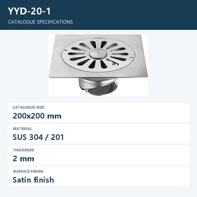 JOMOLA Stainless Steel Floor Drain 200x200mm Satin Finish | SUS 304/201
