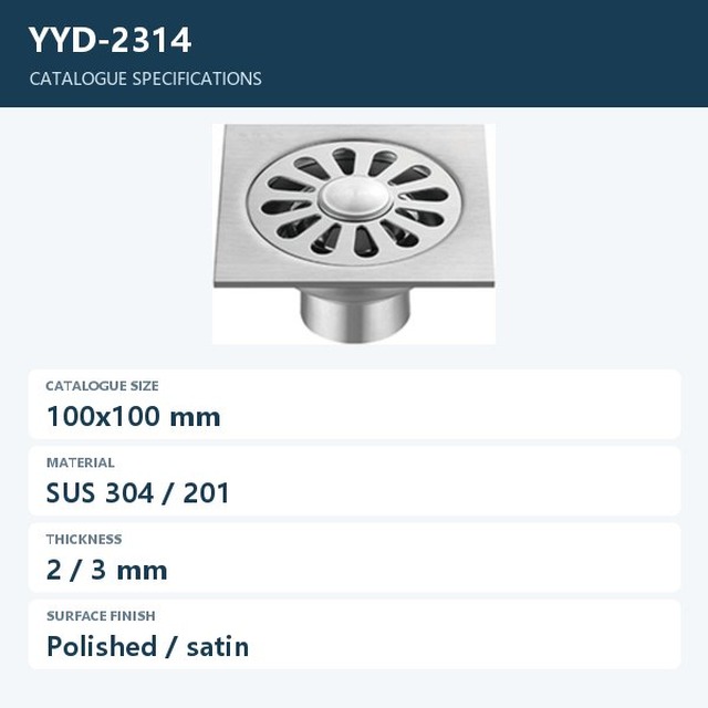 JOMOLA Stainless Steel Floor Drain 100x100mm 304 Polished